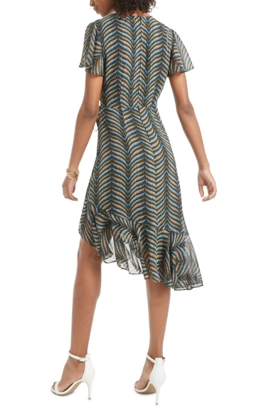 Green Printed Short Sleeve Knee Length Sheath - Picture 3 of 3